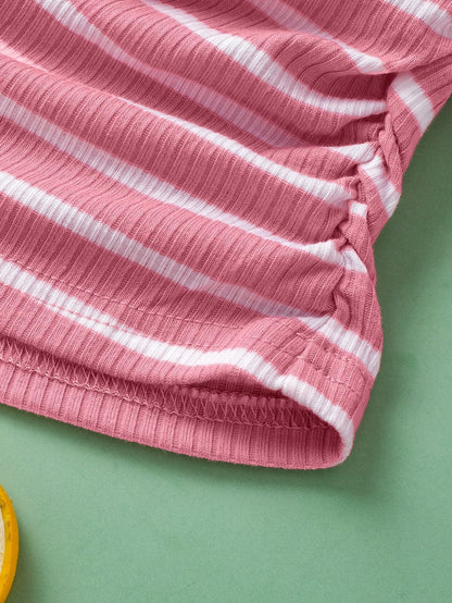 Pink Striped Sleeveless Round Neck Top with Colorblock Detail