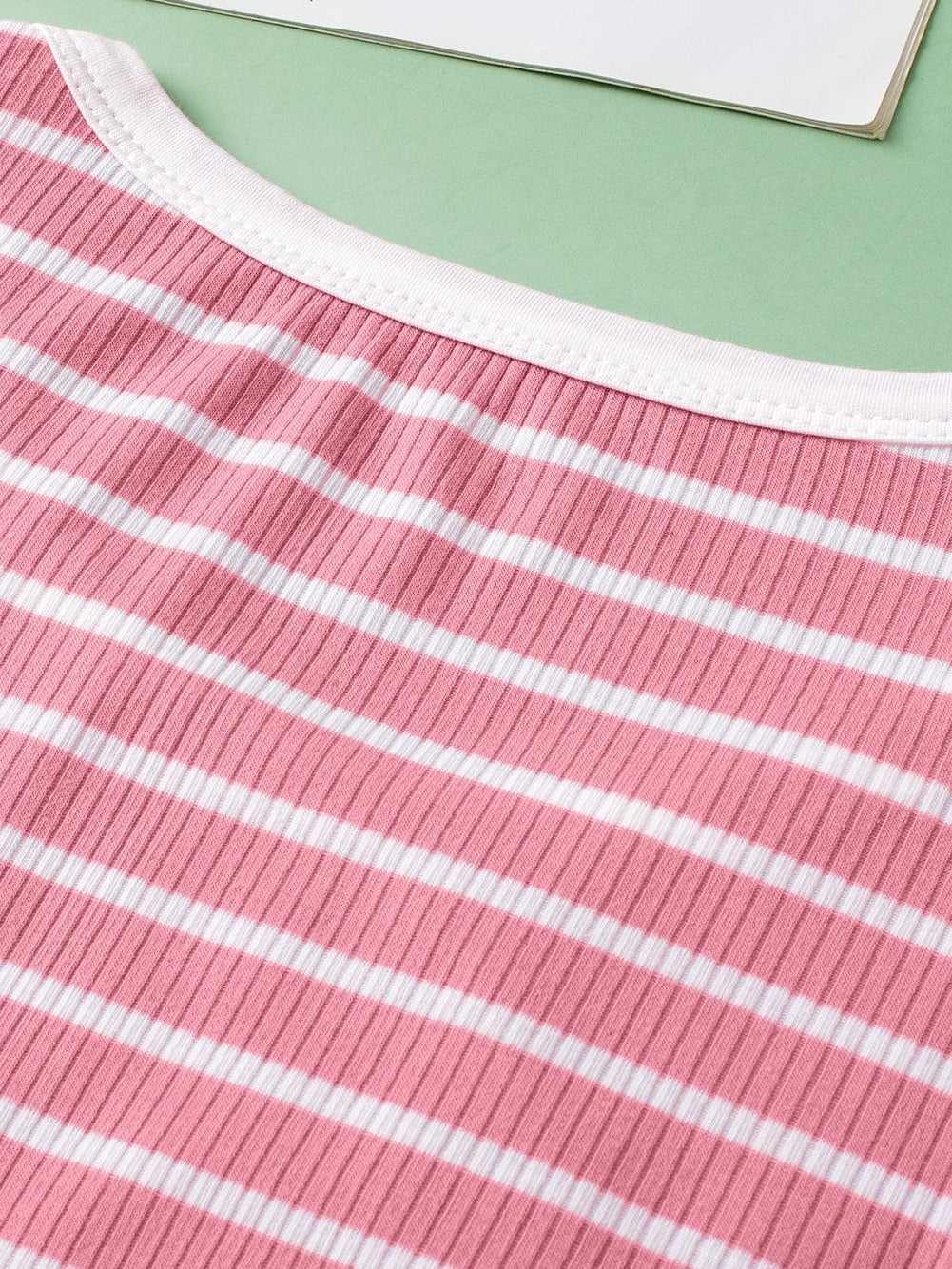 Pink Striped Sleeveless Round Neck Top with Colorblock Detail