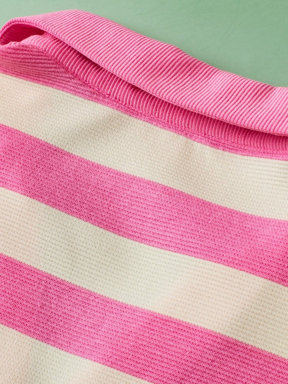 Pink Striped V Neck Collared Cap Sleeve Blouse