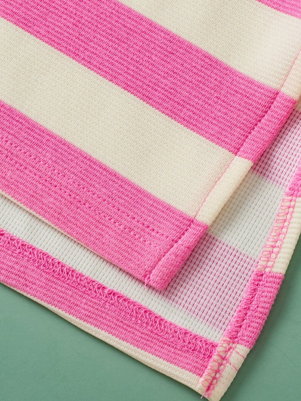 Pink Striped V Neck Collared Cap Sleeve Blouse