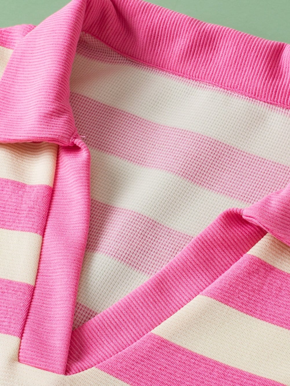 Pink Striped V Neck Collared Cap Sleeve Blouse