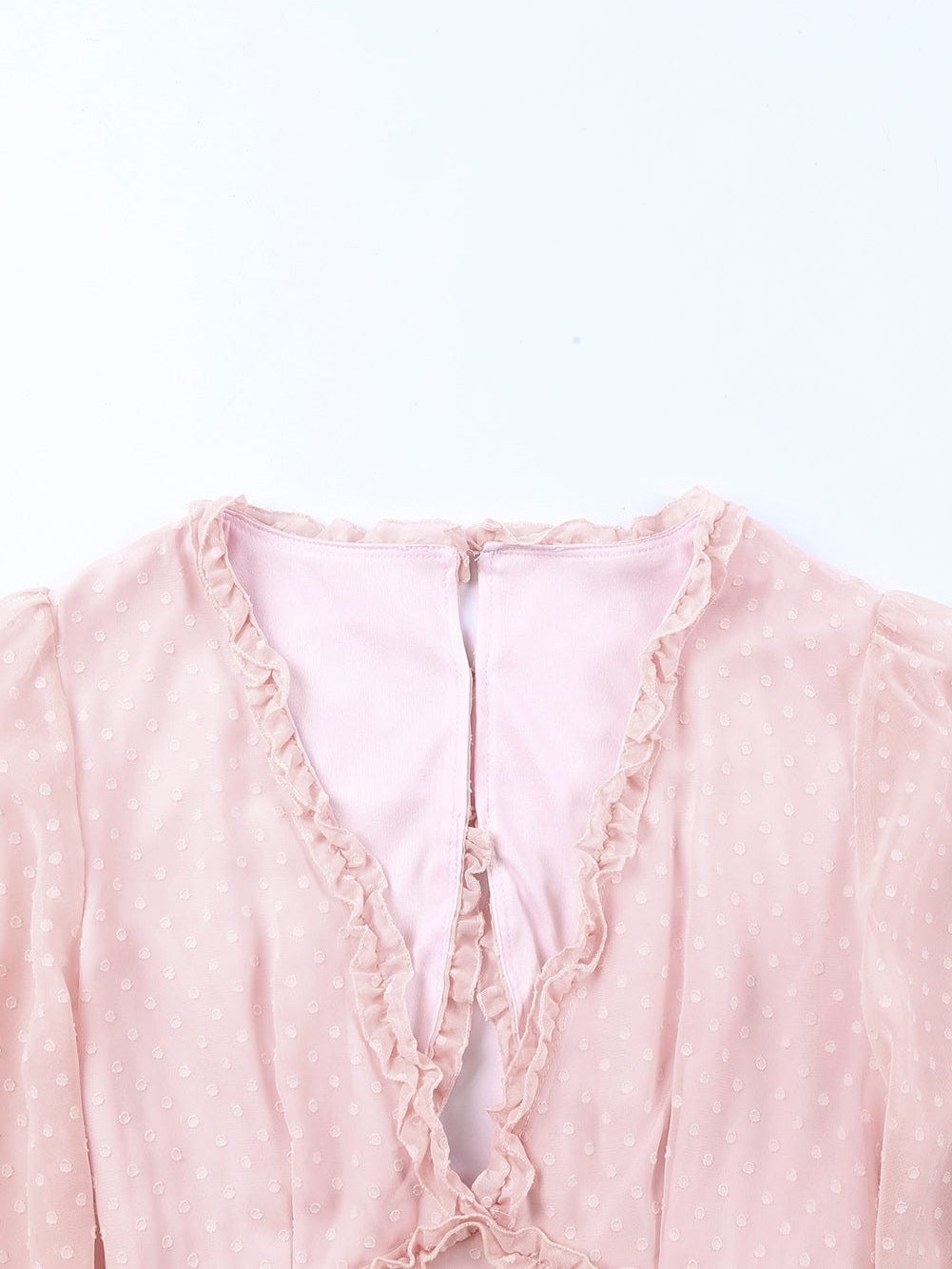 Pink Swiss Dot Layered Ruffle Mini Dress with Open Back