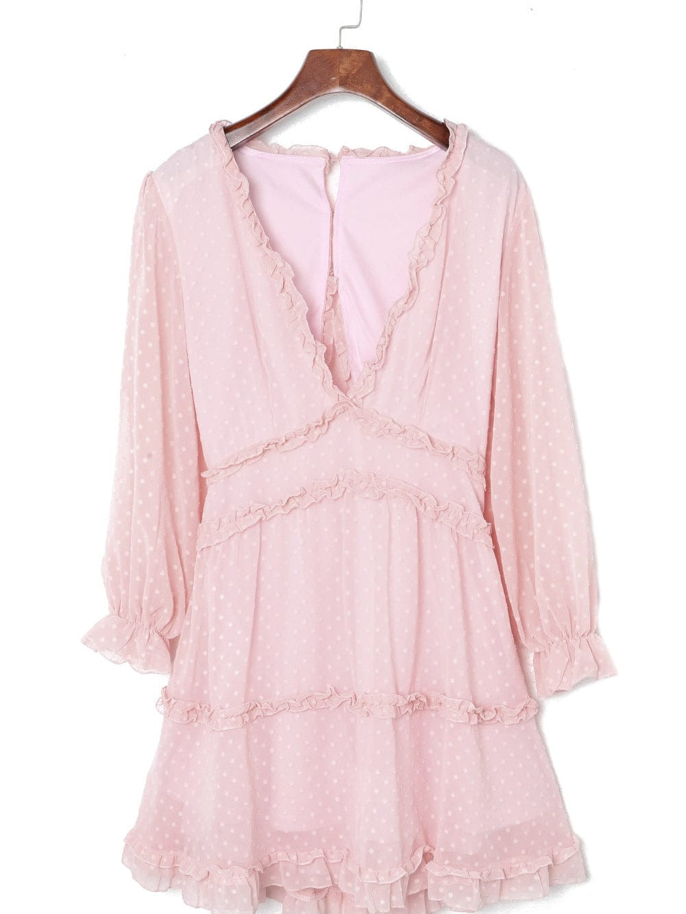 Pink Swiss Dot Layered Ruffle Mini Dress with Open Back