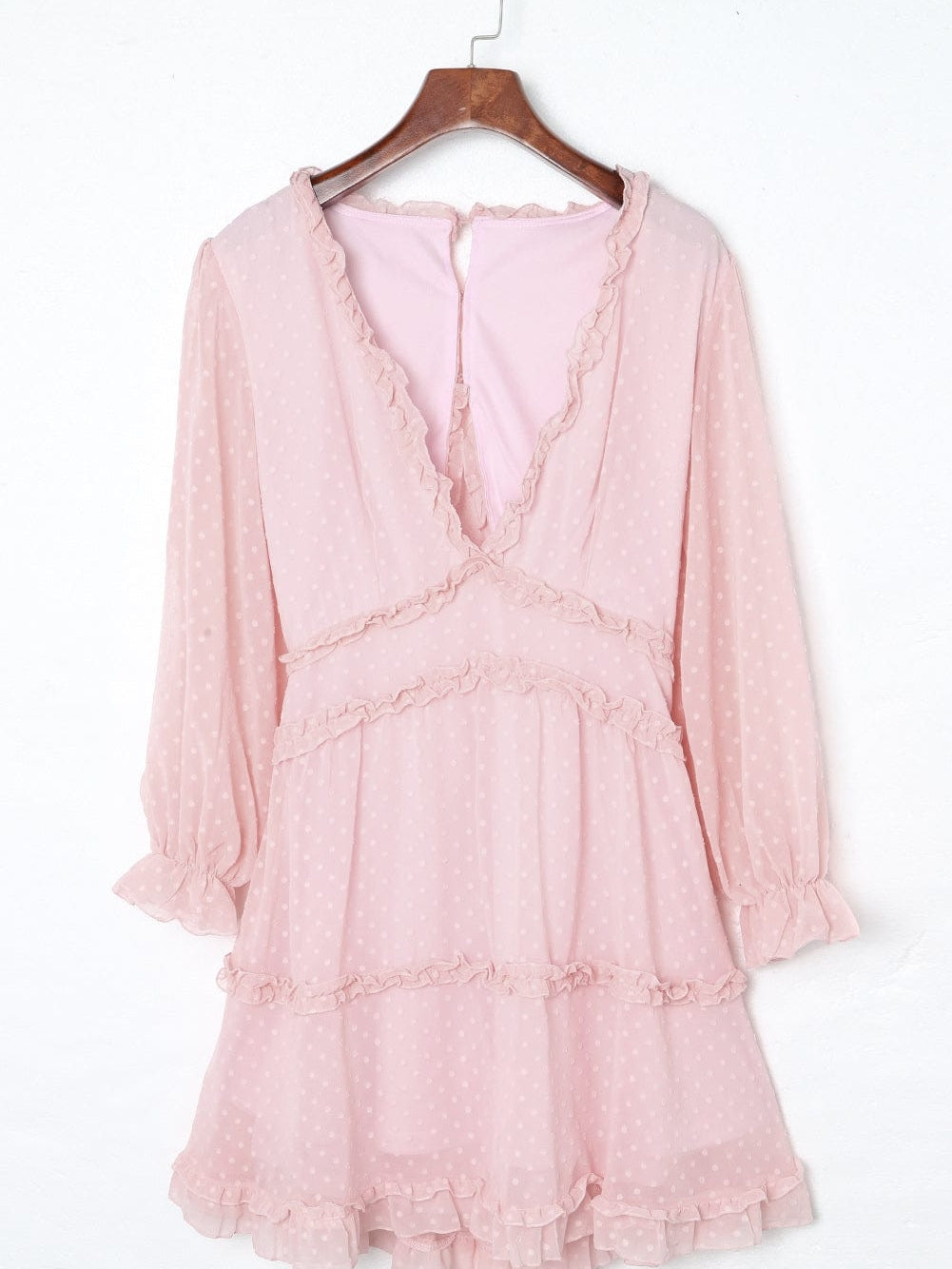 Pink Swiss Dot Layered Ruffle Mini Dress with Open Back