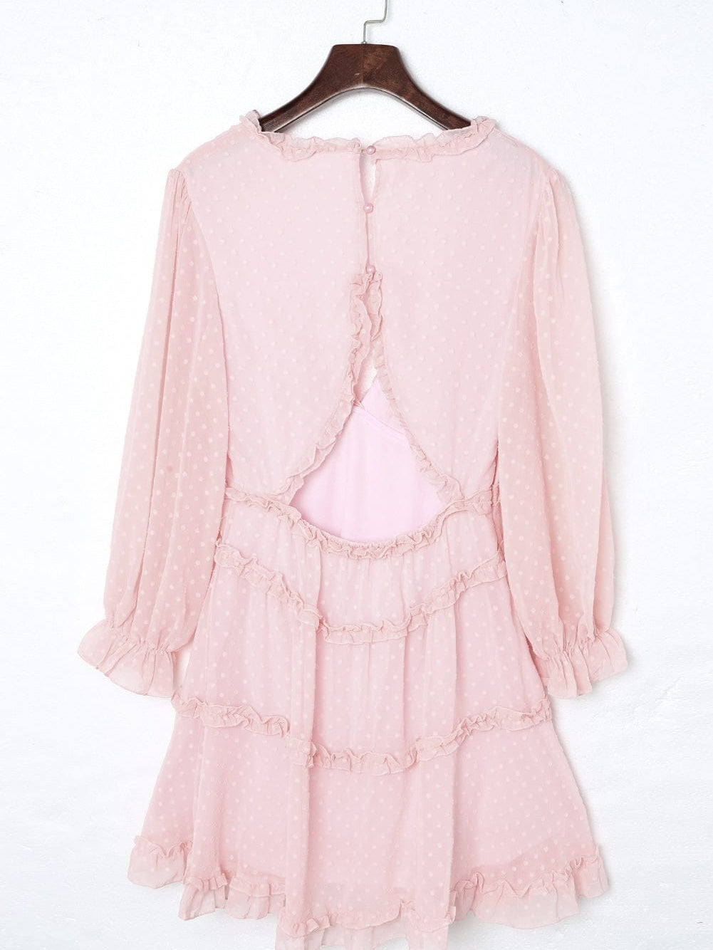 Pink Swiss Dot Layered Ruffle Mini Dress with Open Back