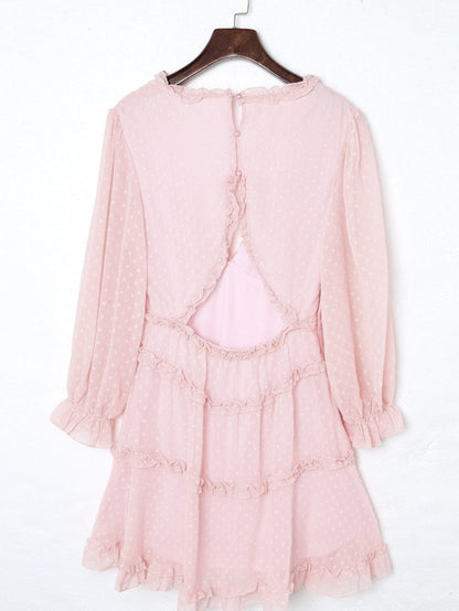 Pink Swiss Dot Layered Ruffle Mini Dress with Open Back