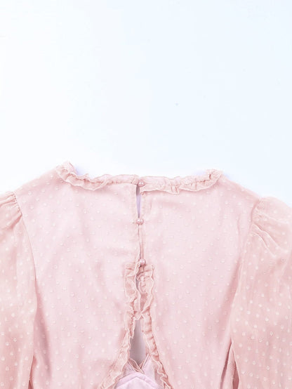 Pink Swiss Dot Layered Ruffle Mini Dress with Open Back