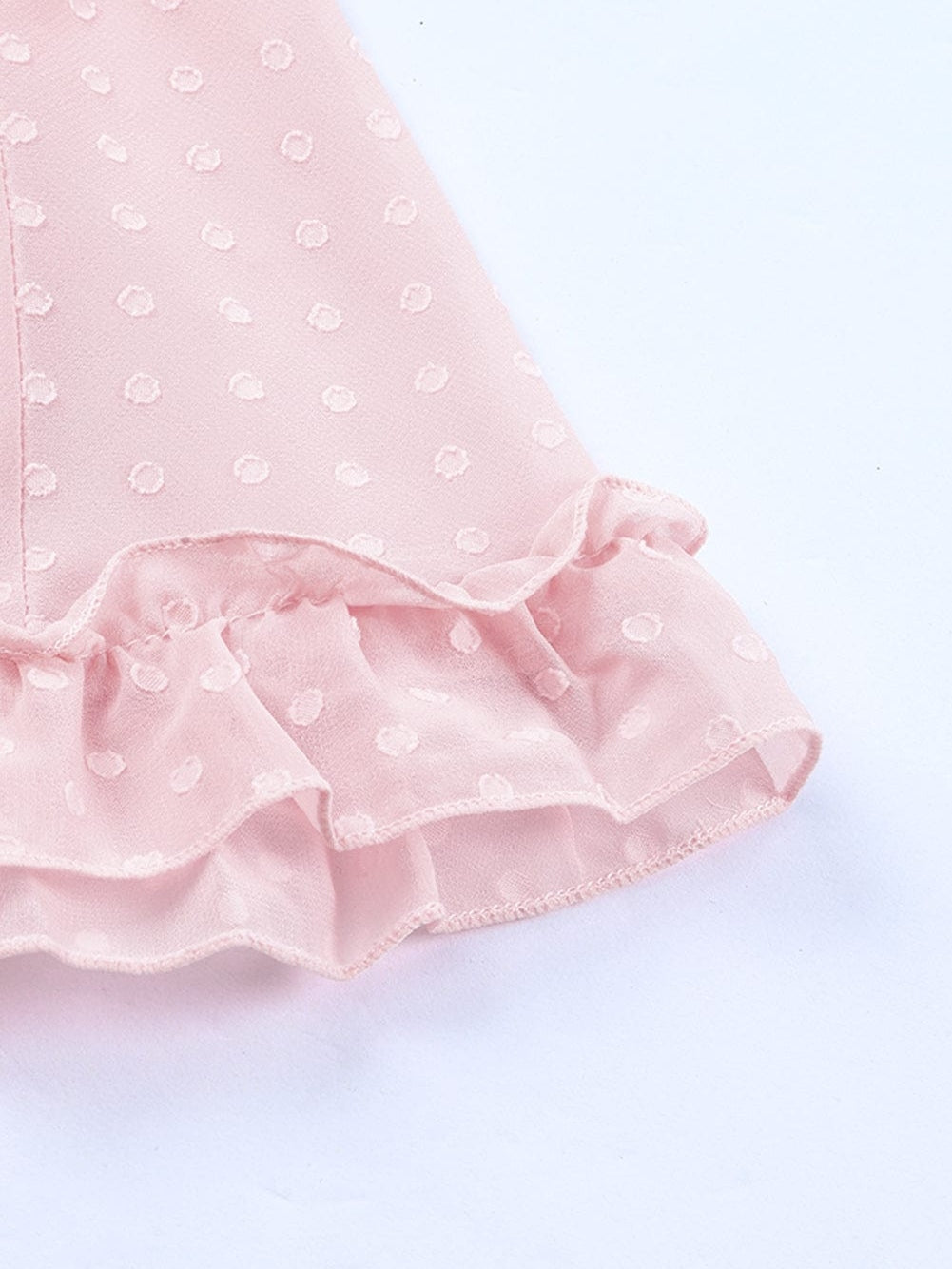 Pink Swiss Dot Layered Ruffle Mini Dress with Open Back