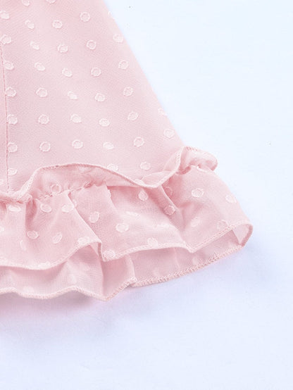Pink Swiss Dot Layered Ruffle Mini Dress with Open Back