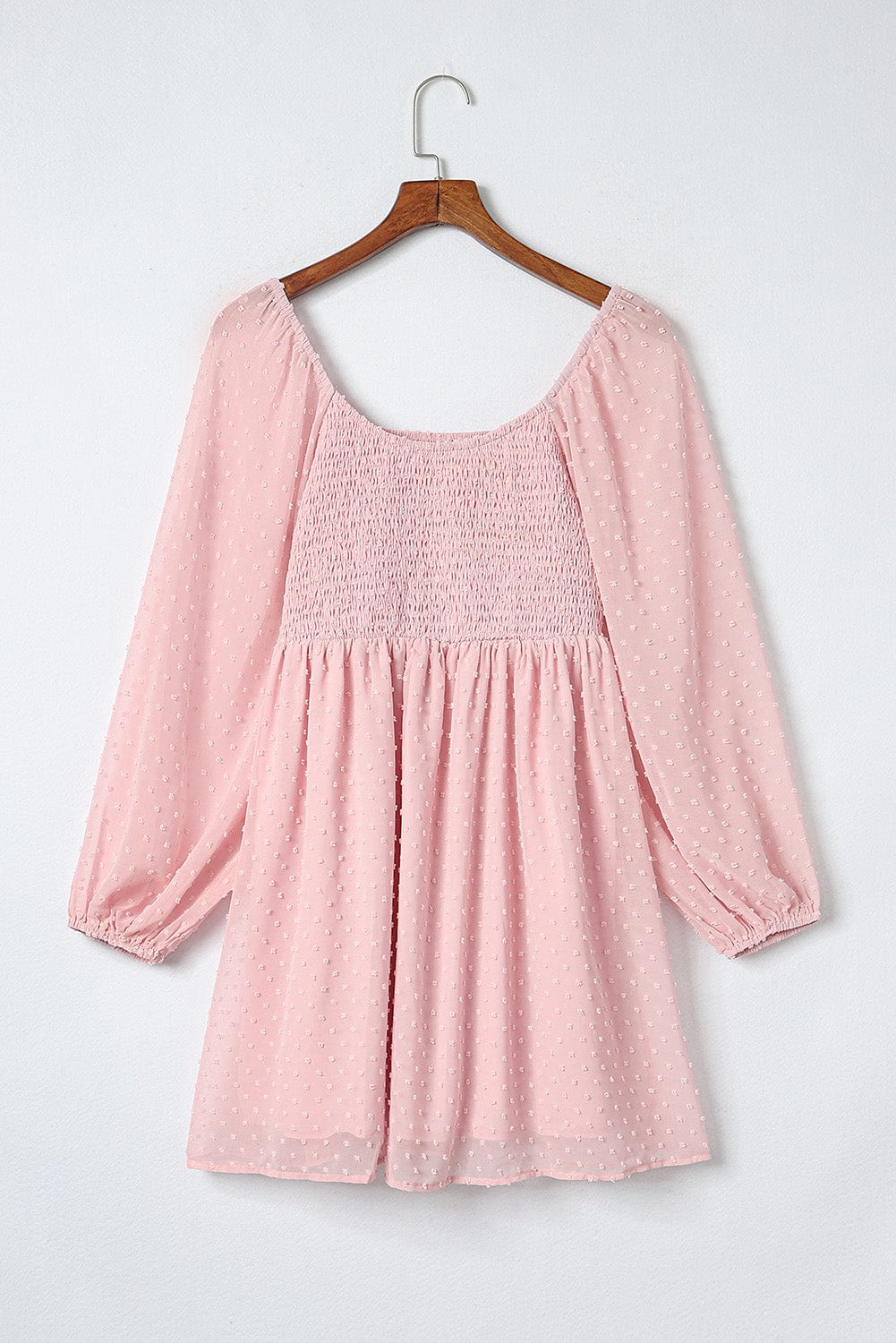 Pink Swiss Dot Smocked Puff Sleeve A-Line Mini Dress