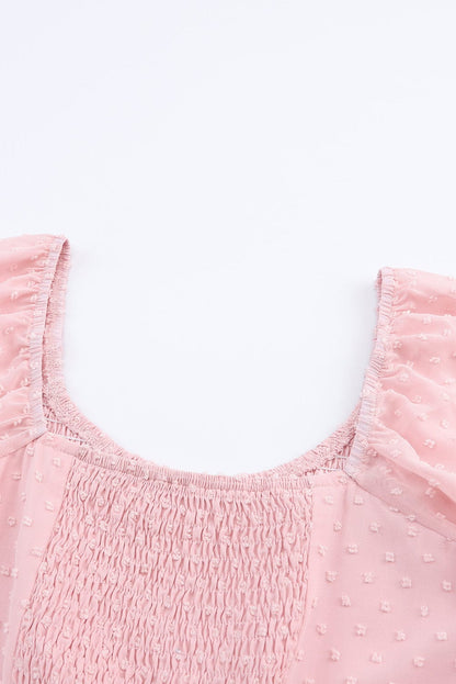 Pink Swiss Dot Smocked Puff Sleeve A-Line Mini Dress