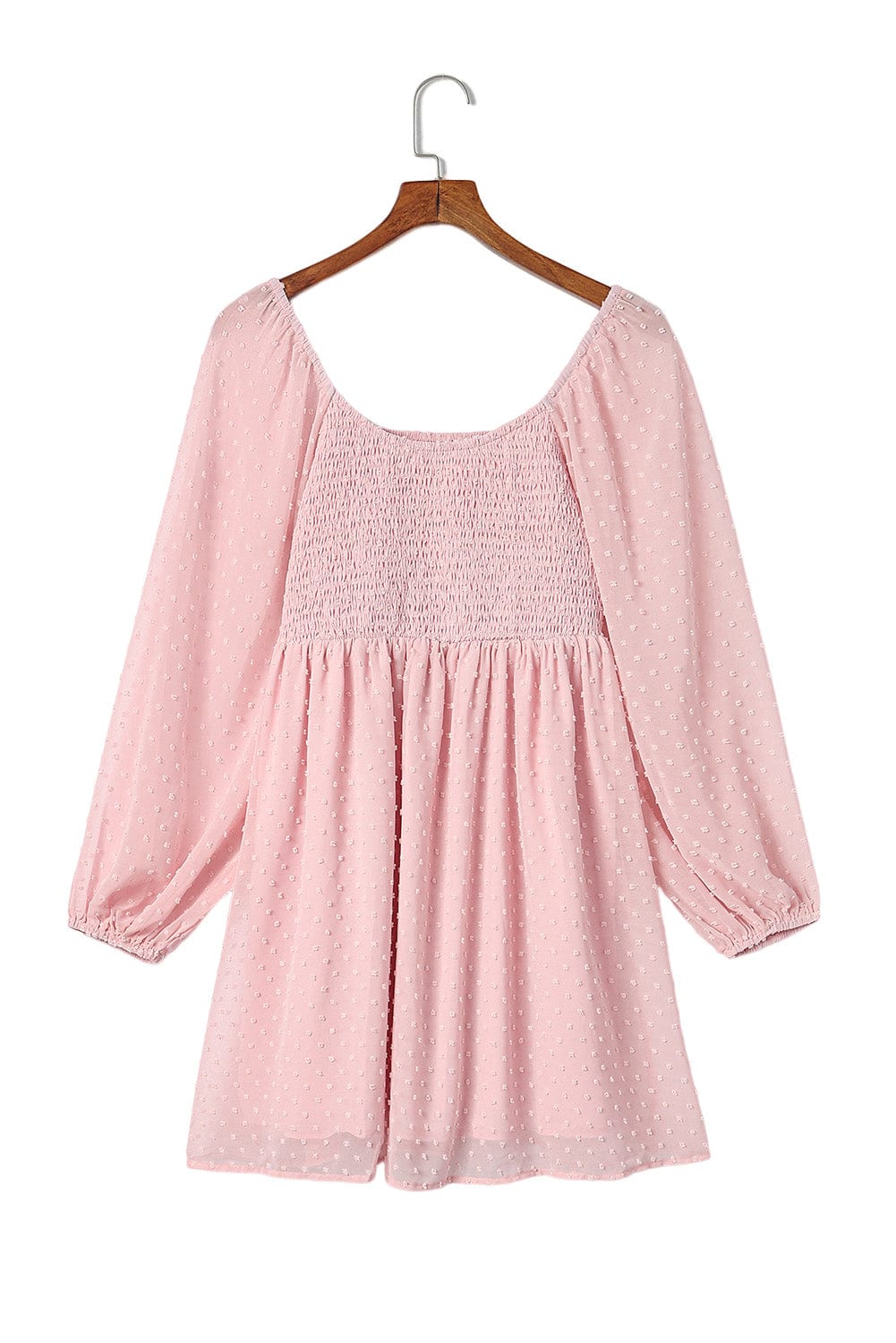Pink Swiss Dot Smocked Puff Sleeve A-Line Mini Dress