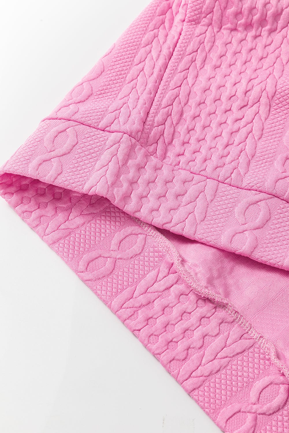Pink Textured Cable Shorts Set with Contrast Trim