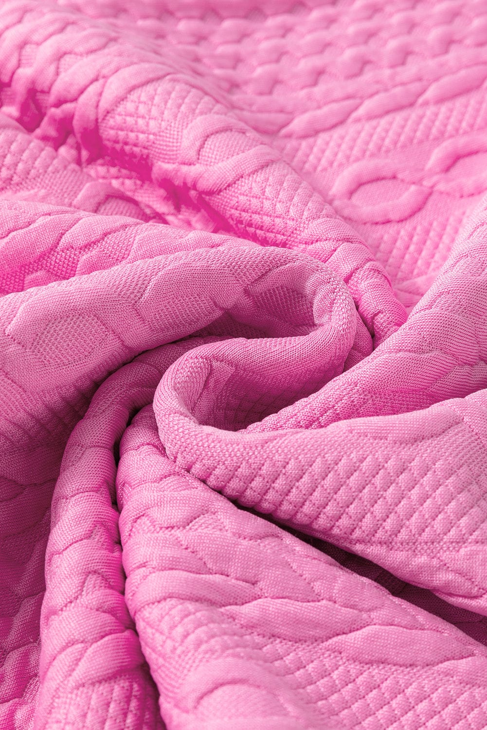 Pink Textured Cable Shorts Set with Contrast Trim