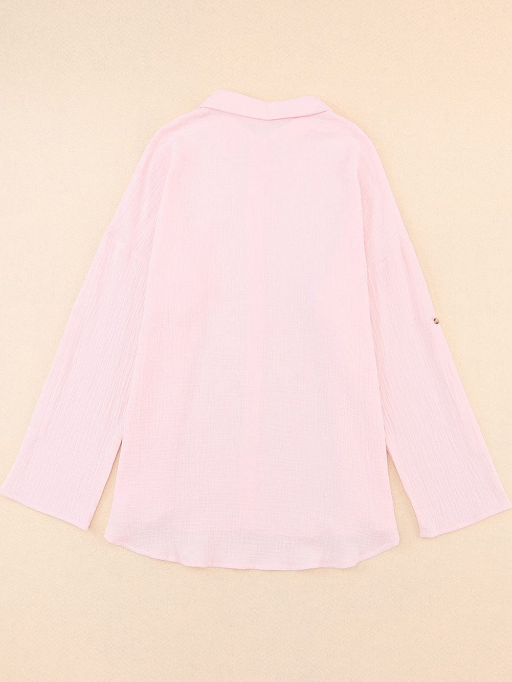 Pink Textured Roll-tab Sleeve Cotton Shirt