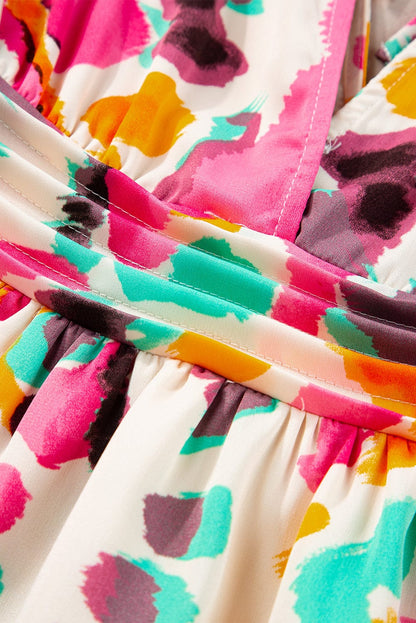 Pink Tie-Dye V Neck Maxi Dress with Bohemian Flair