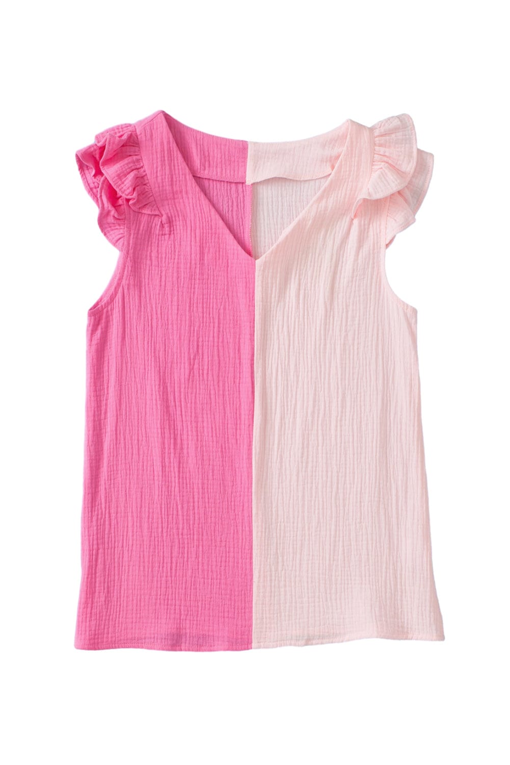 Pink Tiered Ruffle Sleeve Color Block Blouse