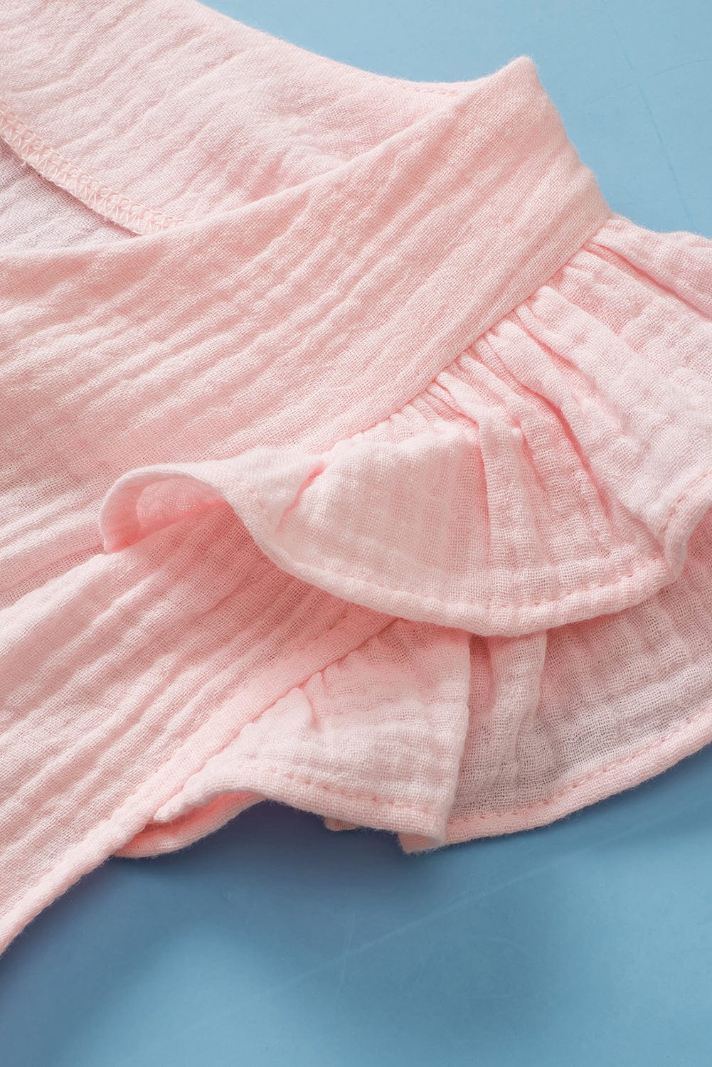 Pink Tiered Ruffle Sleeve Color Block Blouse