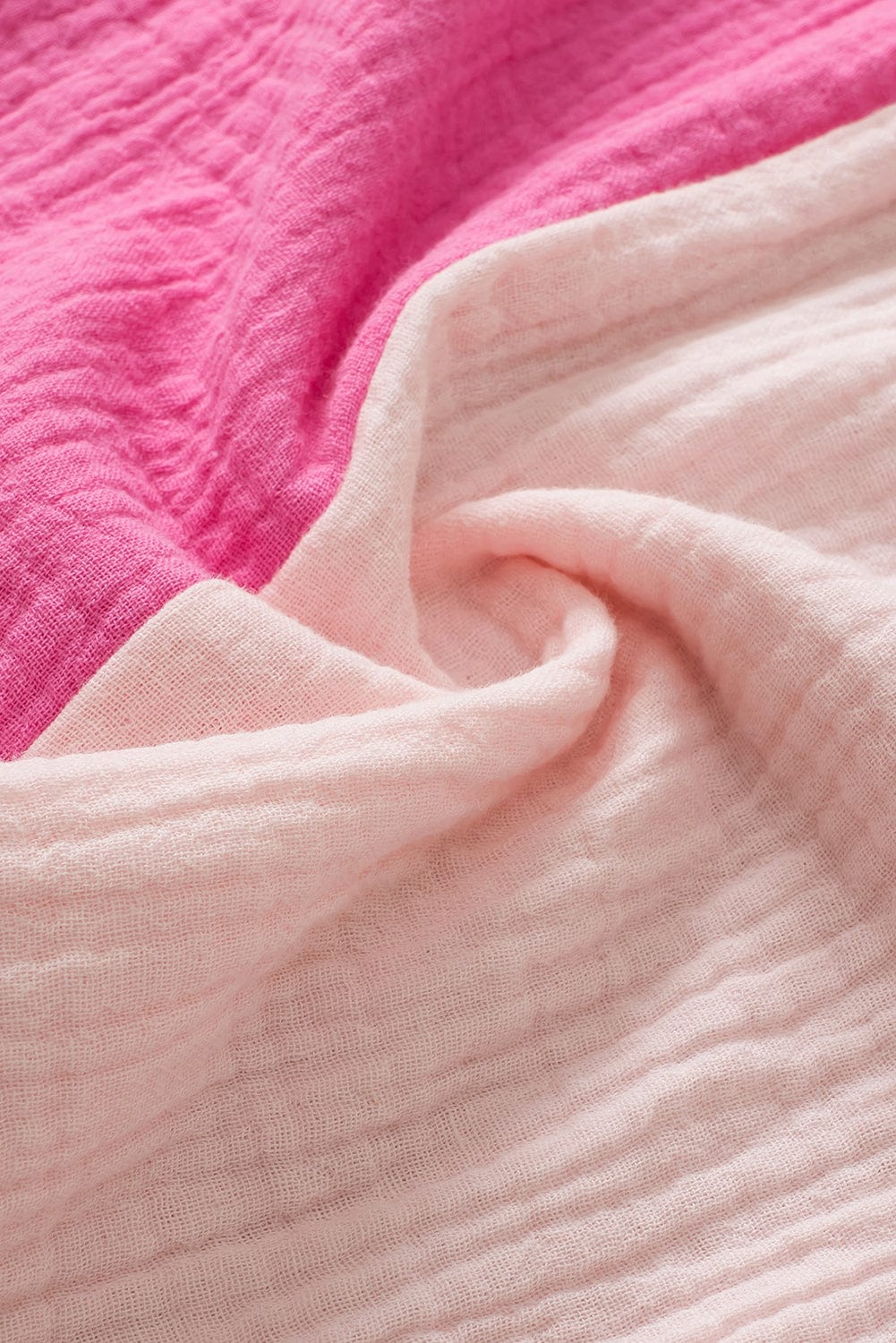 Pink Tiered Ruffle Sleeve Color Block Blouse