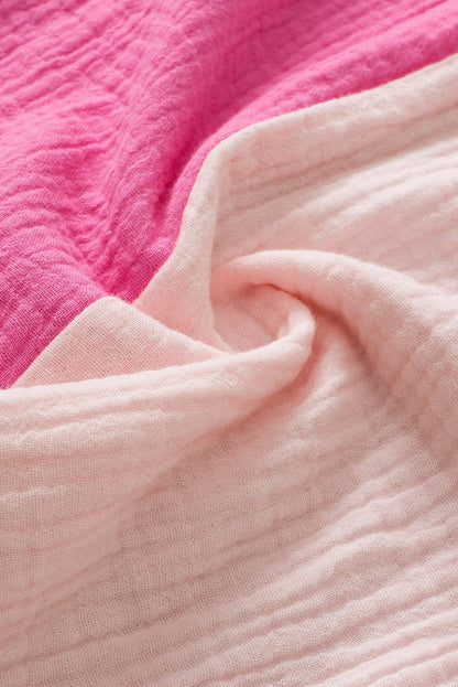 Pink Tiered Ruffle Sleeve Color Block Blouse