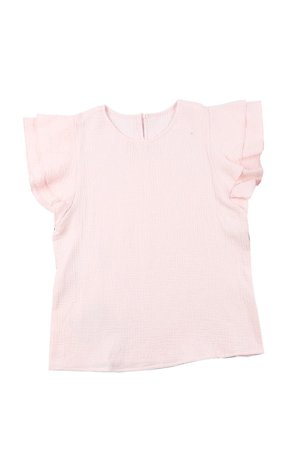 Pink Tiered Ruffled Cotton Linen Blouse