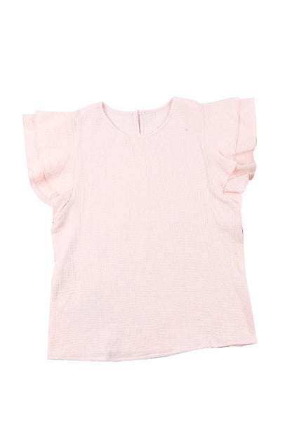 Pink Tiered Ruffled Cotton Linen Blouse