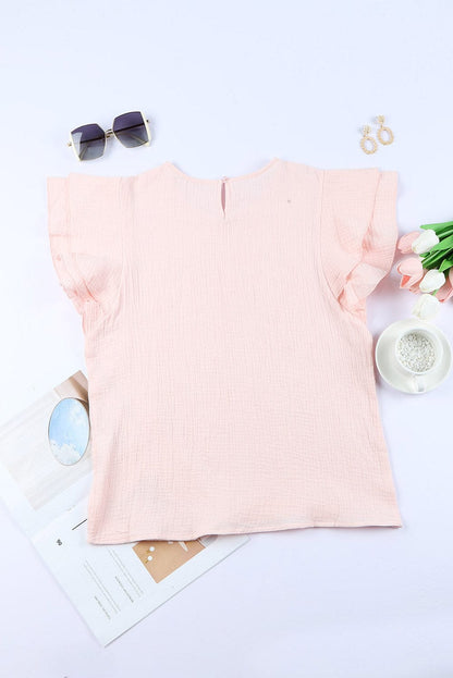 Pink Tiered Ruffled Cotton Linen Blouse