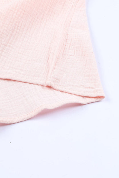 Pink Tiered Ruffled Cotton Linen Blouse