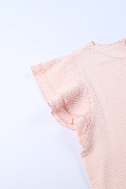 Pink Tiered Ruffled Cotton Linen Blouse