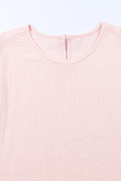 Pink Tiered Ruffled Cotton Linen Blouse