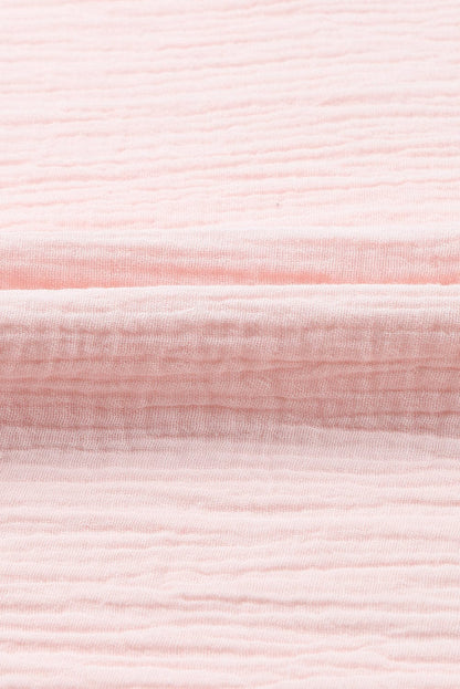 Pink Tiered Ruffled Cotton Linen Blouse