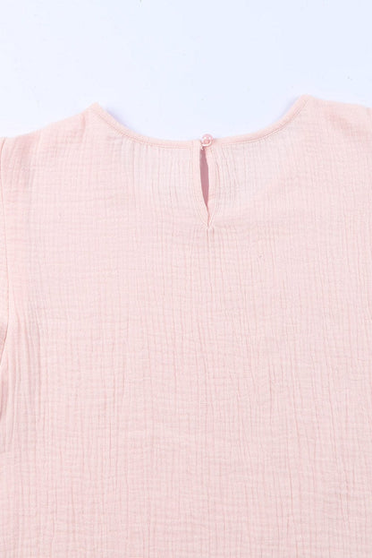 Pink Tiered Ruffled Cotton Linen Blouse