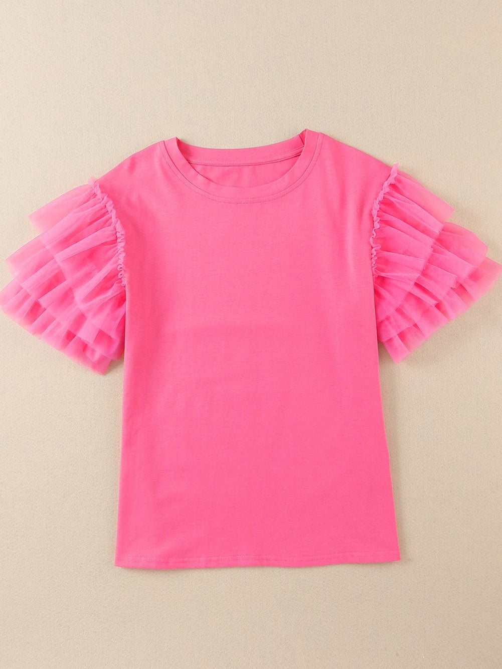 Pink Tulle Ruffle Sleeve Cotton Top