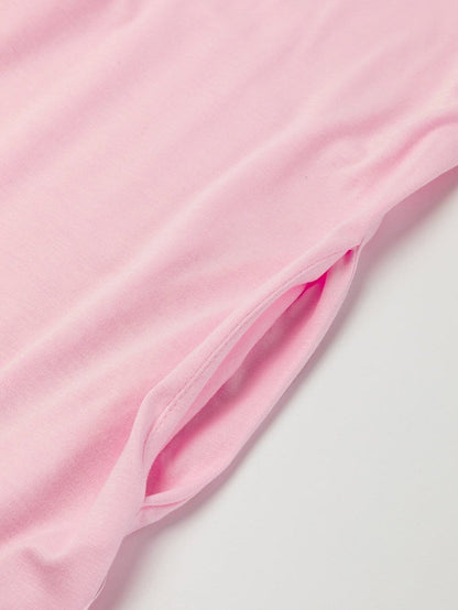 Pink V Neck Maxi T-shirt Dress with Hidden Pocket Splits