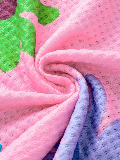 Pink Waffle Knit Floral Print Puff Sleeve T-Shirt with Southern Belle Style