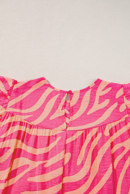Pink Zebra Stripe Ruffle Trim Mini Dress with Pockets