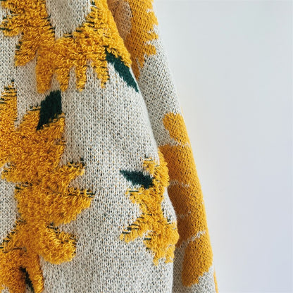 Women's Pullover Sweater Jumper Crew Neck Chunky Knit Polyester Embroidery Spring Fall Winter Regular Daily Holiday Valentine Stylish Casual Long Sleeve Floral Black Yellow S M L