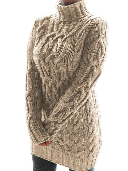 Women's Dress - Sweater Dress Winter Dress Purple Khaki Gray White Black Long Sleeve Pure Color Patchwork Jacquard Winter Fall Turtleneck Casual S M L XL Winter Dress