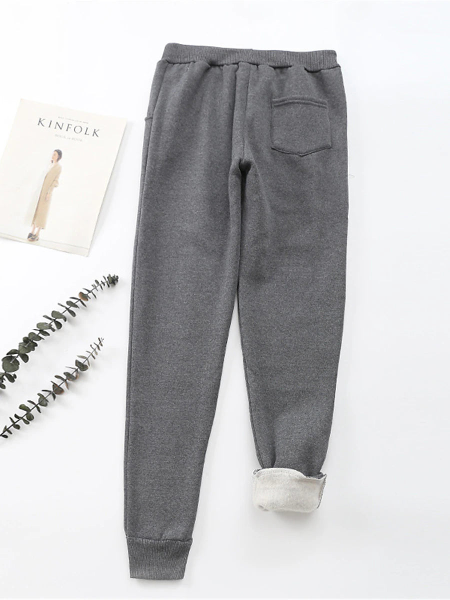 Women's Fleece Pants Polyester Solid Color Light Gray Dark-Gray Fashion High Waist Full Length Street Daily Fall Winter