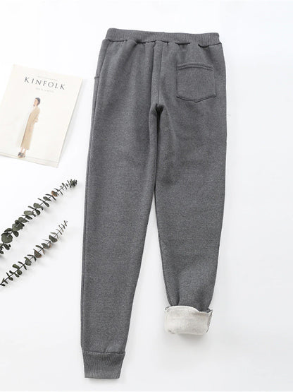 Women's Fleece Pants Polyester Solid Color Light Gray Dark-Gray Fashion High Waist Full Length Street Daily Fall Winter