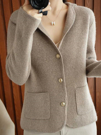 Women's Cardigan Shirt Collar Ribbed Knit Polyester Button Pocket Knitted Fall Winter Short Outdoor Daily Going out Stylish Casual Soft Long Sleeve Solid Color Purple Beige S M L