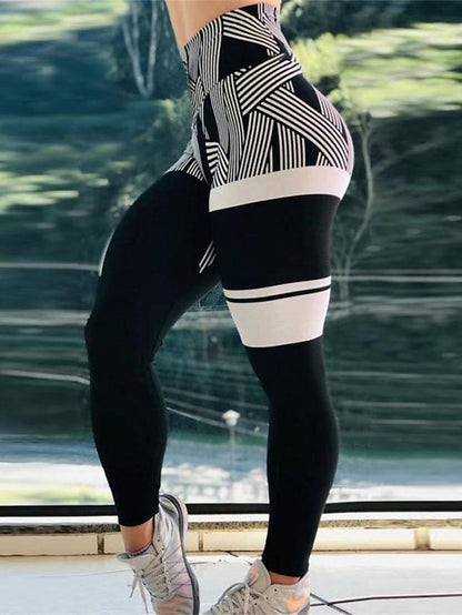 Women's Leggings Polyester Stripe Robin's Egg Blue White Active High Waist Ankle-Length Outdoor Yoga Fall Winter
