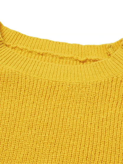 Women's Pullover Sweater Jumper Crew Neck Ribbed Knit Polyester Oversized Fall Winter Regular Daily Going out Weekend Stylish Casual Soft Long Sleeve Solid Color Black Yellow Navy Blue S M L