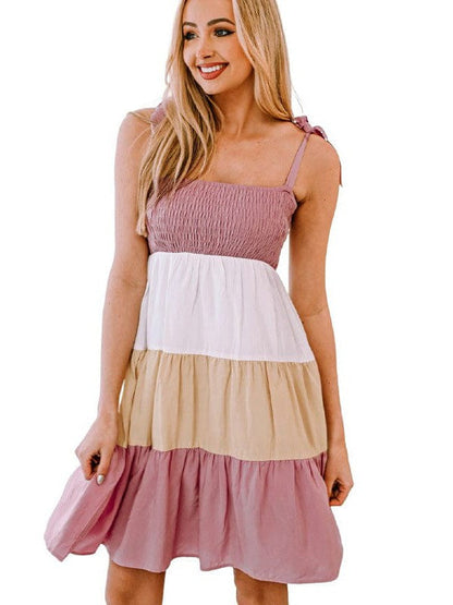 Plaid Contrasting Color Tube Top Dress with High Waist and Pleated Detail