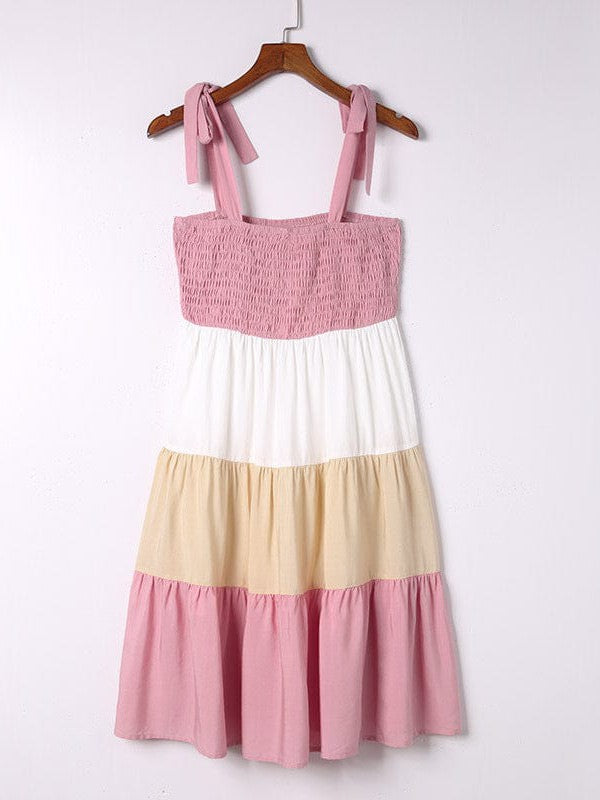 Plaid Contrasting Color Tube Top Dress with High Waist and Pleated Detail