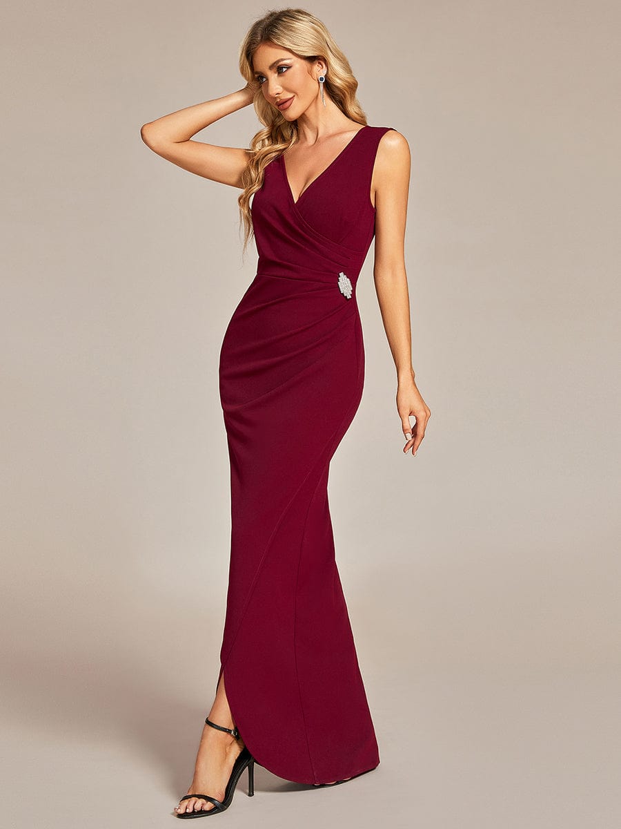 Pleated Mermaid Evening Gown with Split Detail