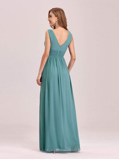 Pleated Sleeveless V-Neck Chiffon Maxi Dress