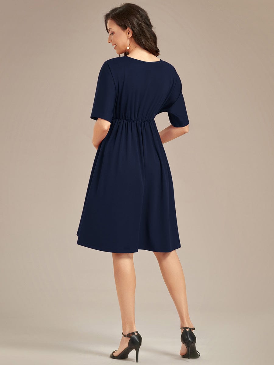 Pleated V-Neck Maternity Dresses with Stretch Fabric