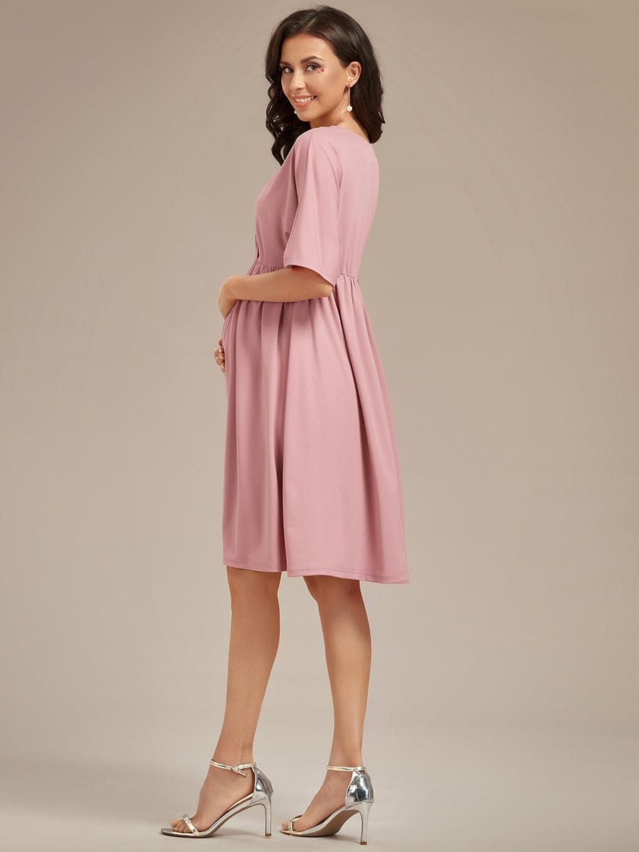 Pleated V-Neck Maternity Dresses with Stretch Fabric