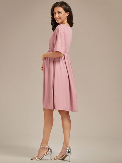 Pleated V-Neck Maternity Dresses with Stretch Fabric